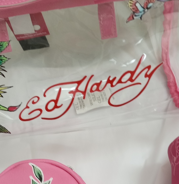Ed Hardy Skull, Roses & Butterfly Pink See-Thru Barrel Bag w/ 2 Complimentary - Picture 16 of 16